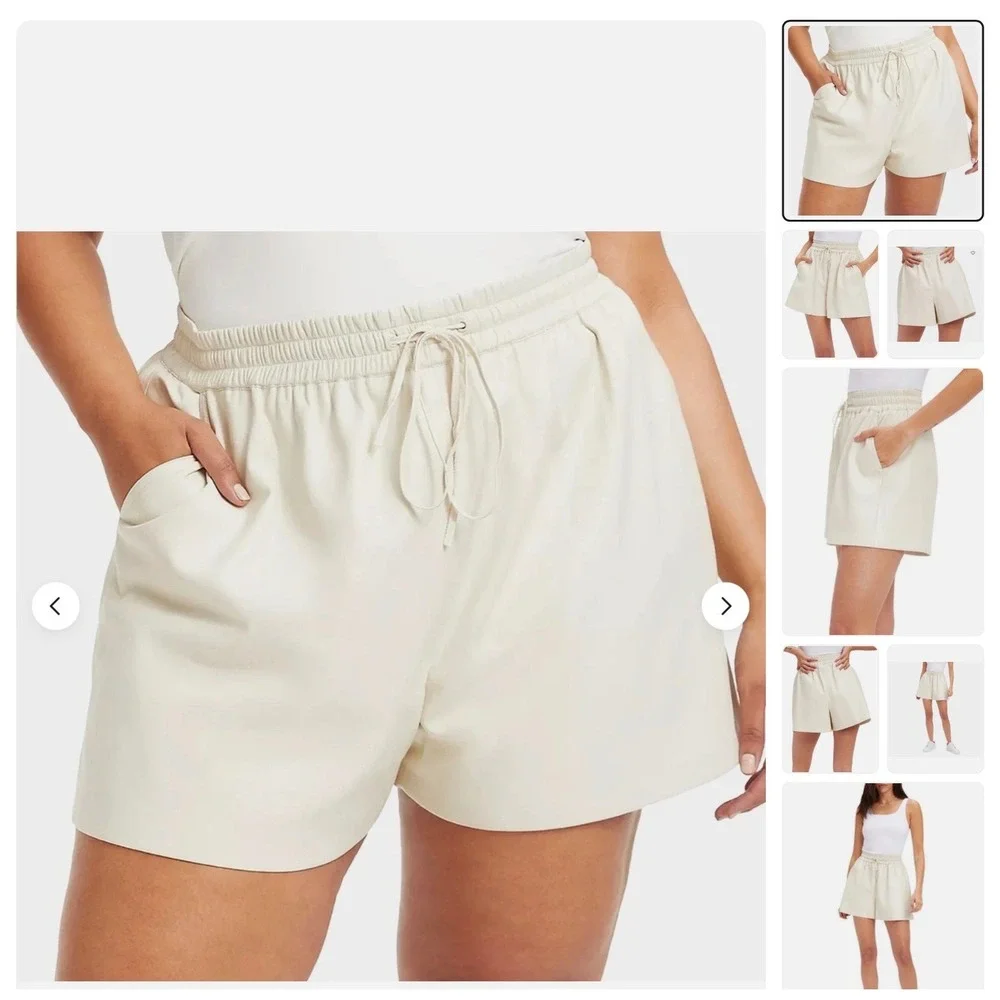 Good American Better Than Leather Shorts Bone White Faux Leather Drawstring nwt